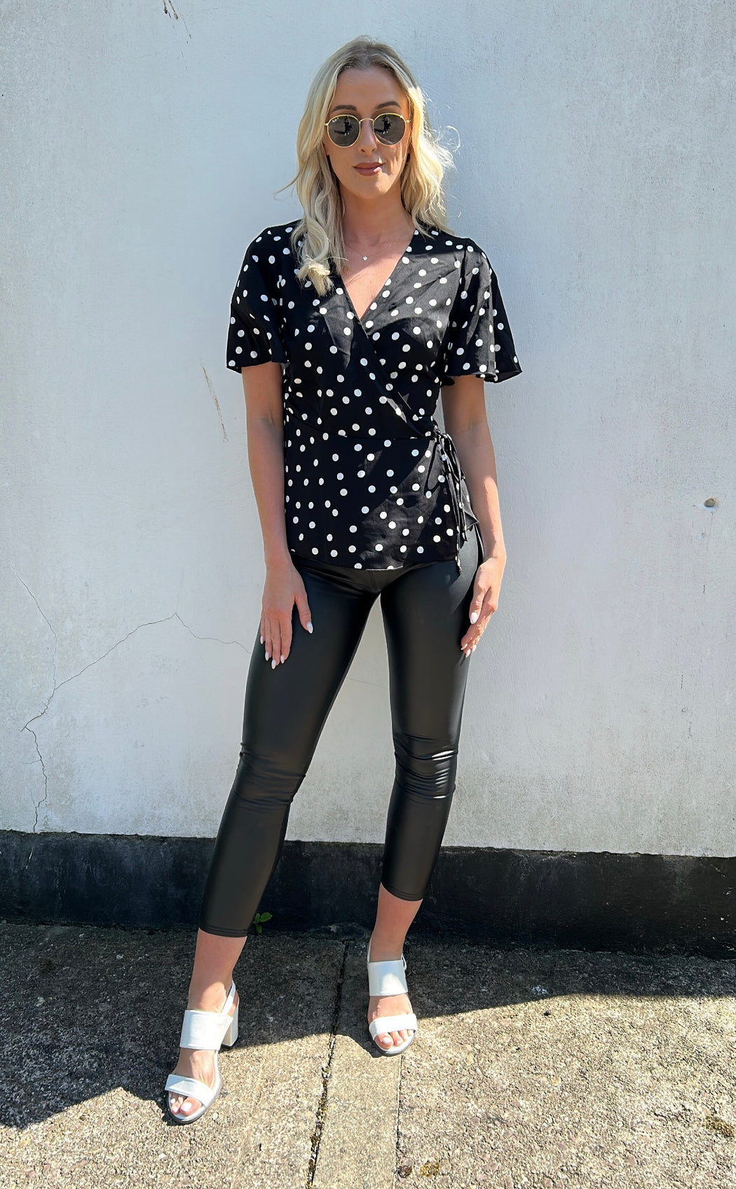 Camille Black & White Polka Dot Wrap Peplum