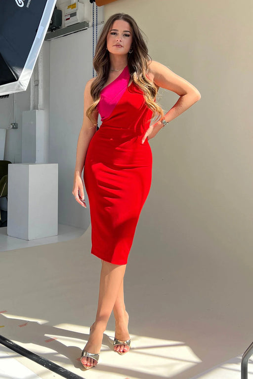 Sophia Red & Pink One Shoulder Dress