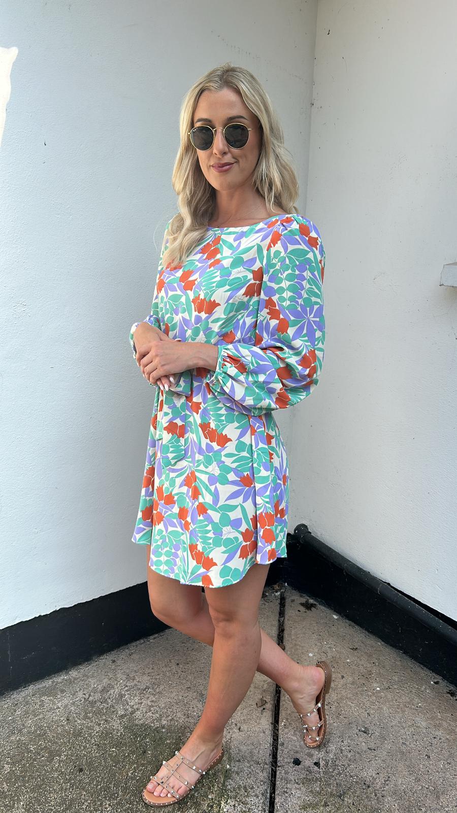Purple green floral lilly traffic dress