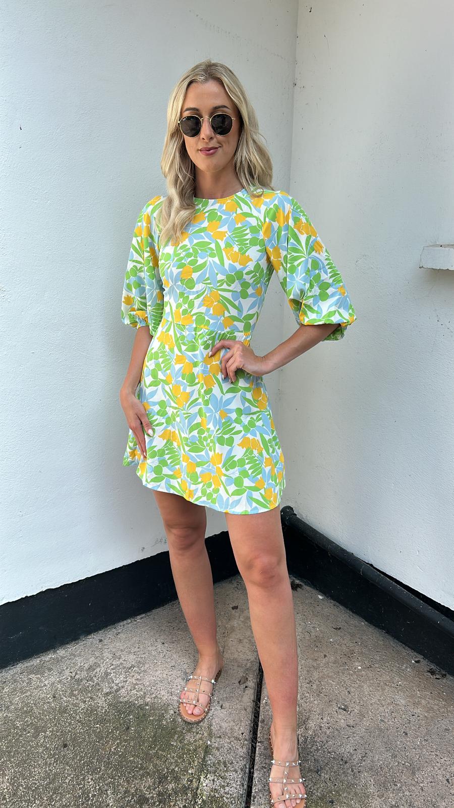 Yellow green Ciara print traffic dress