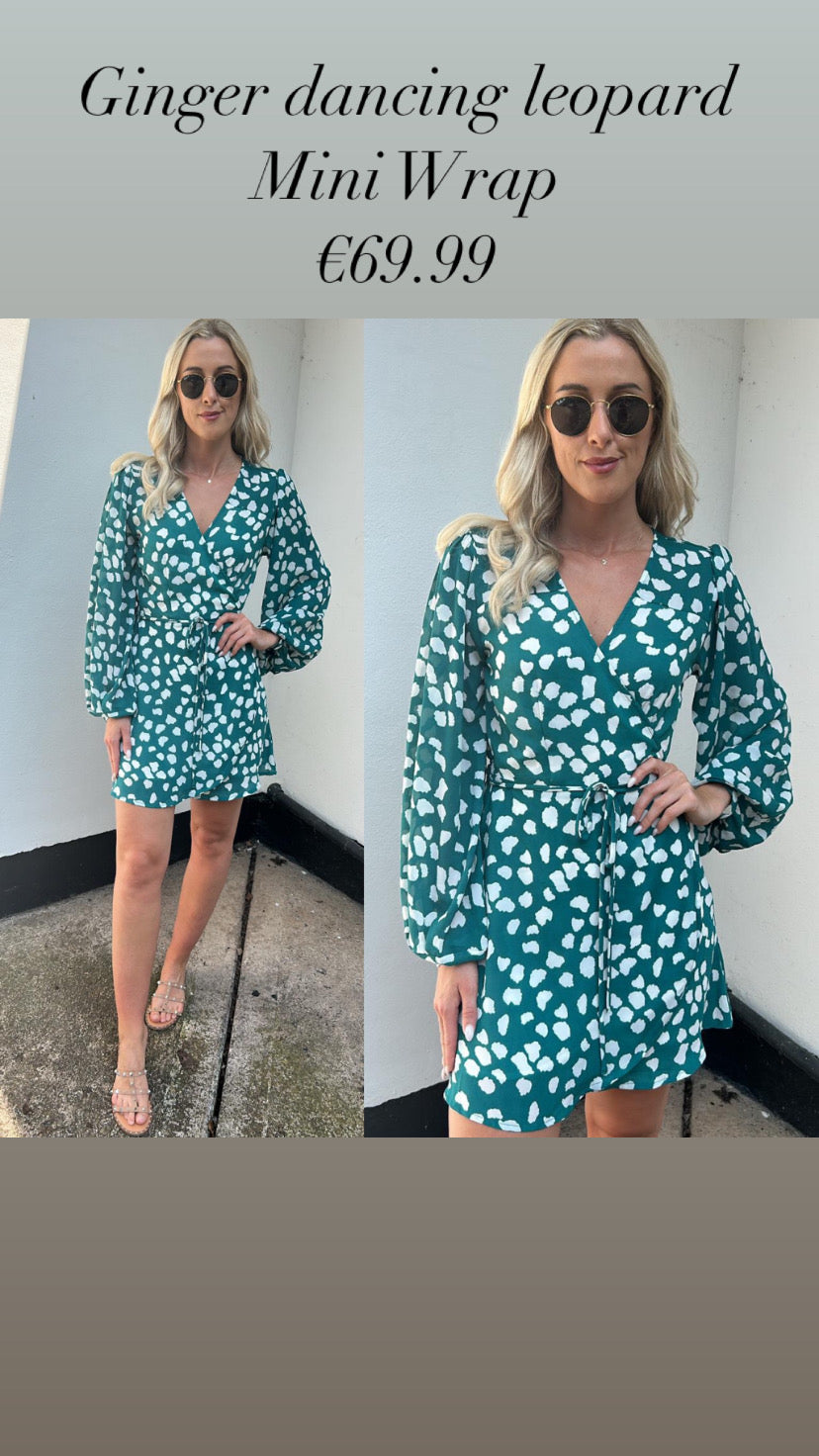 Ginger dancing leopard Mini Wrap Dress In White On Green Cloud