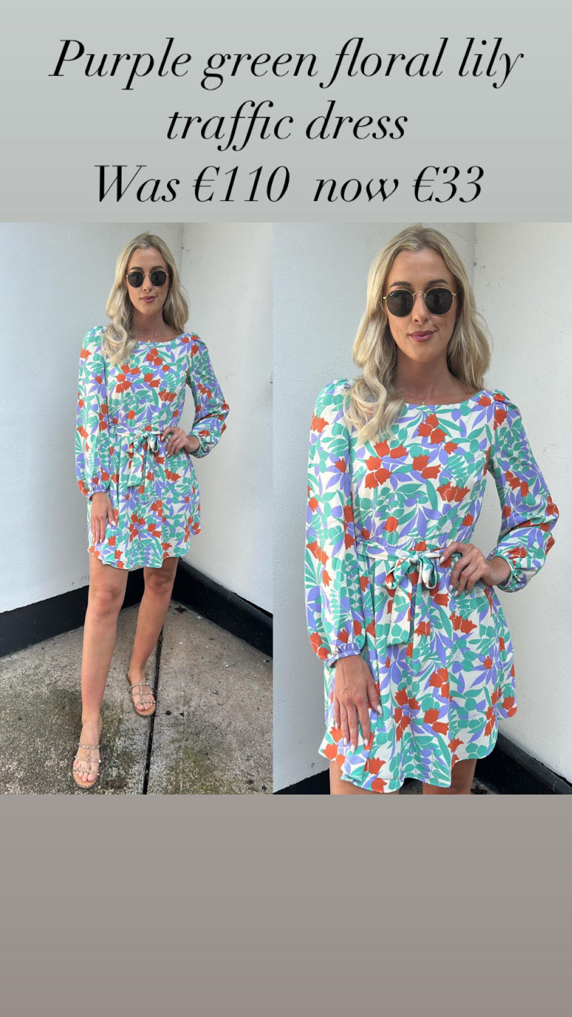 Purple green floral lilly traffic dress