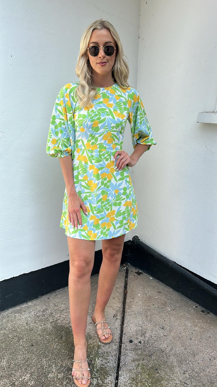 Yellow green Ciara print traffic dress