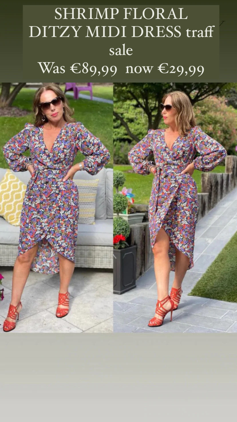 SHRIMP FLORAL DITZY MIDI DRESS traff sale