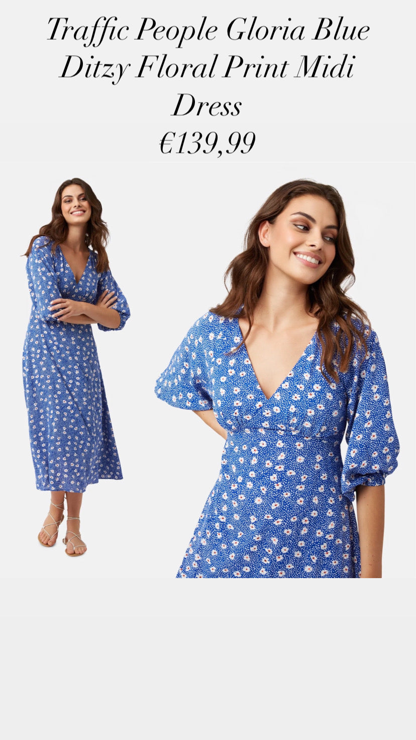 Traffic People Gloria Blue Ditzy Floral Print Midi Dress