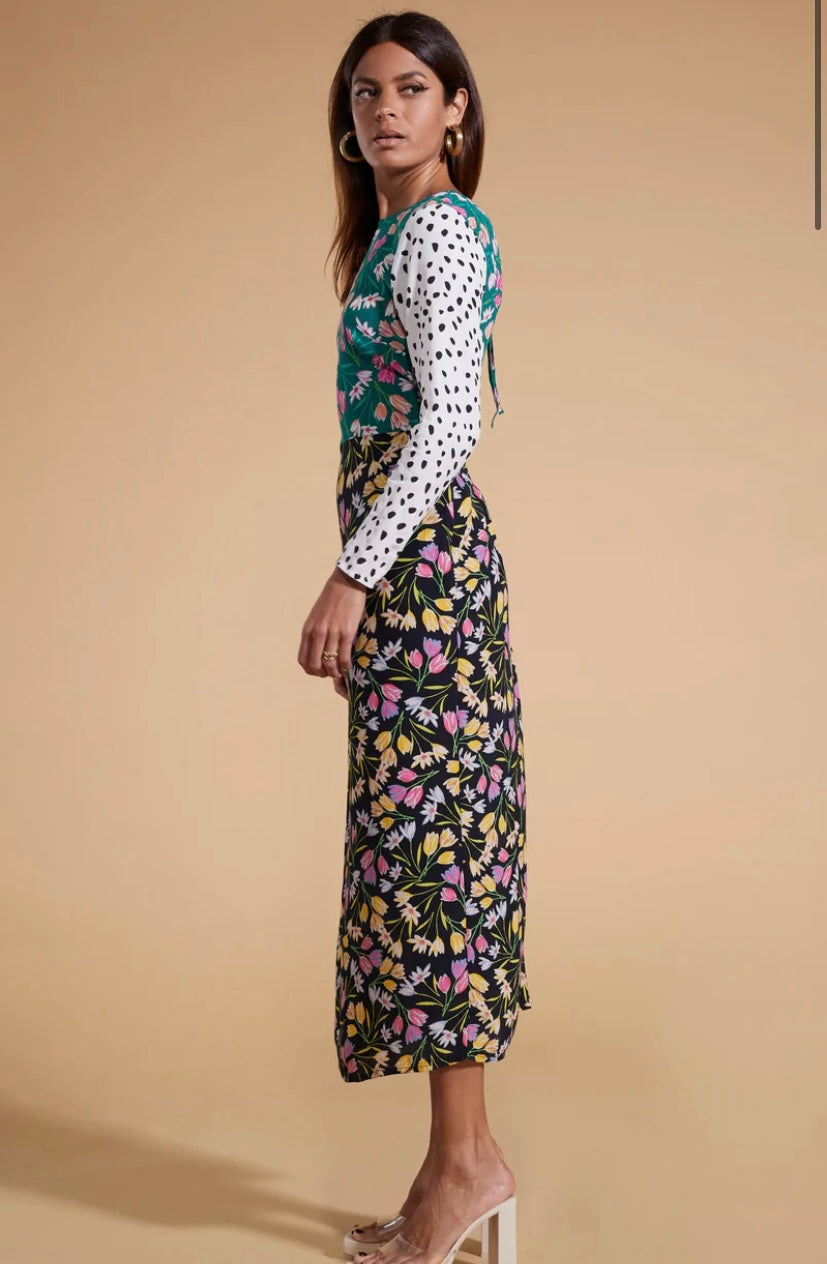ESTELLA DANCING LEOPARD MIDAXI DRESS IN TULIP AND POLKA DOT MIX