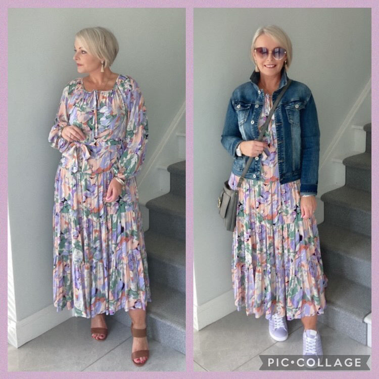 Purple peach Woodstock traffic Boho style dress
