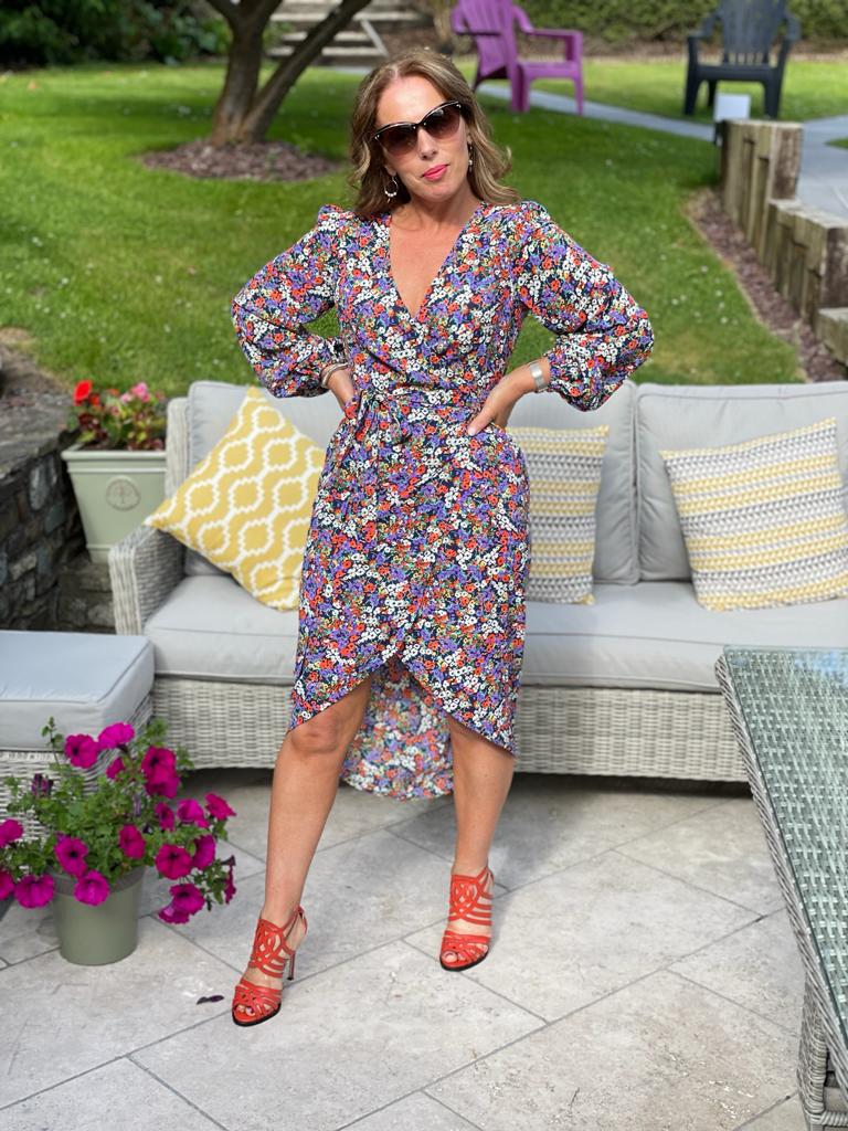 SHRIMP FLORAL DITZY MIDI DRESS traff sale