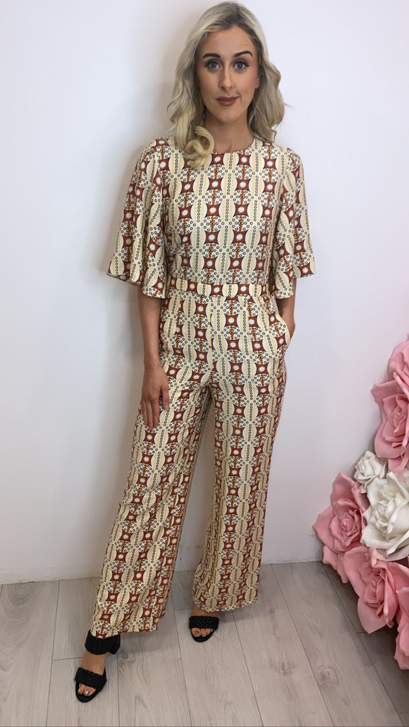 Cleo cream print traffic jumpsuit