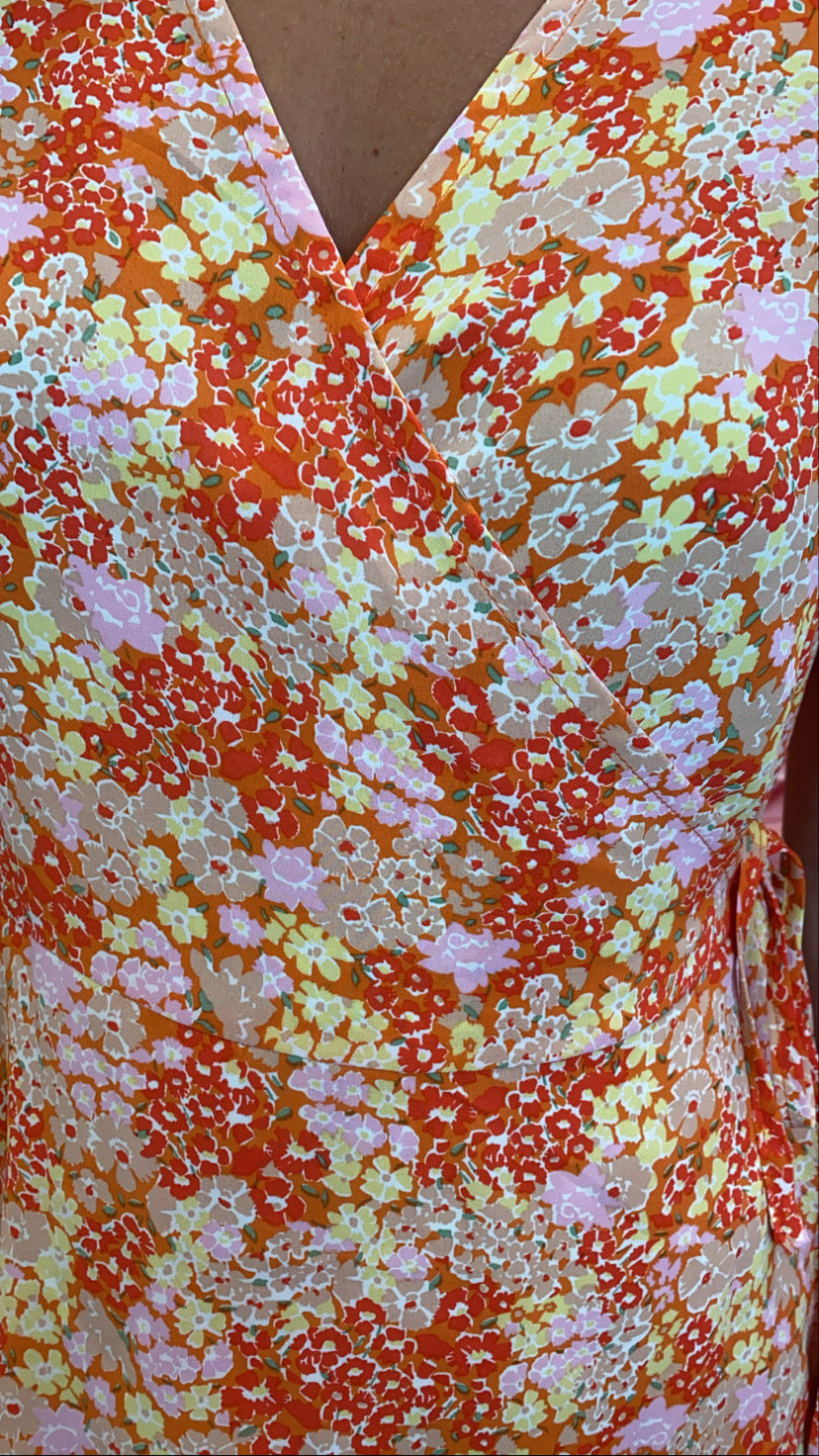 Ophelia orange Tie Side Wrap Top Orange Floral GIM sale
