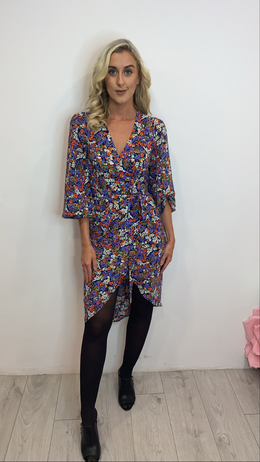 SHRIMP FLORAL DITZY MIDI DRESS traff sale