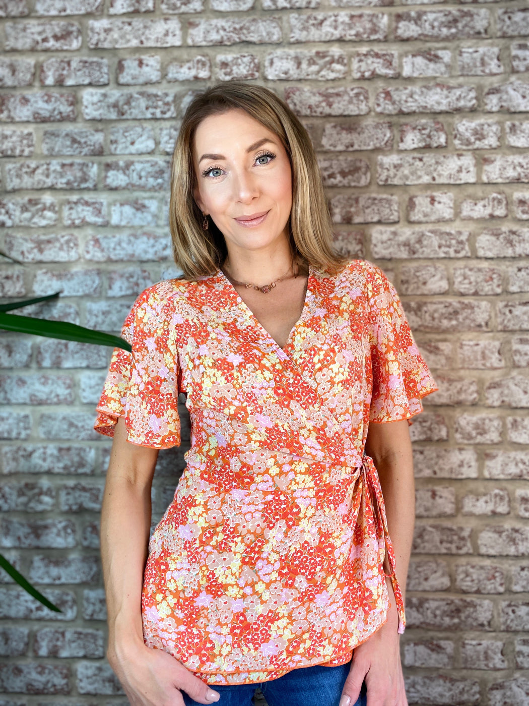 Ophelia orange Tie Side Wrap Top Orange Floral GIM sale