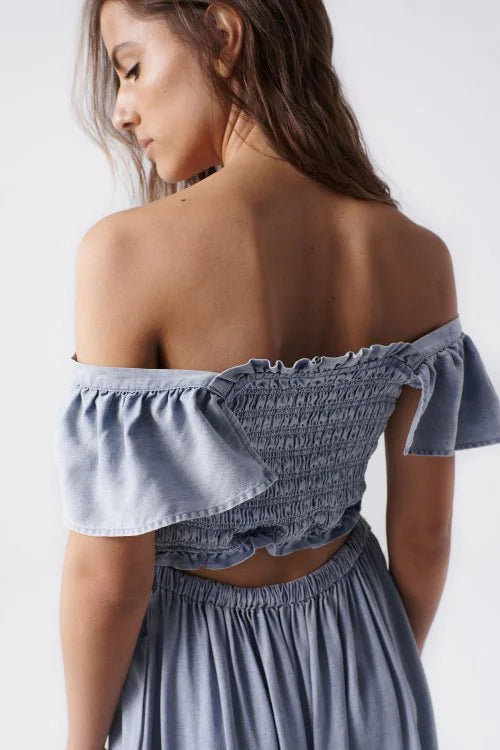 Salsa 126420 denim ruffle sleeve dress sale