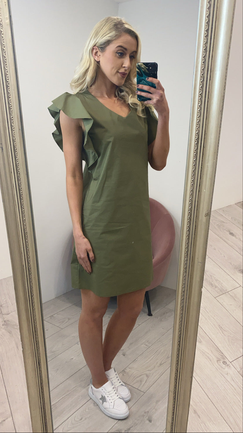 Mel khaki frill sleeve sale shift dress