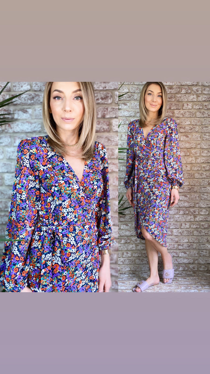 SHRIMP FLORAL DITZY MIDI DRESS traff sale