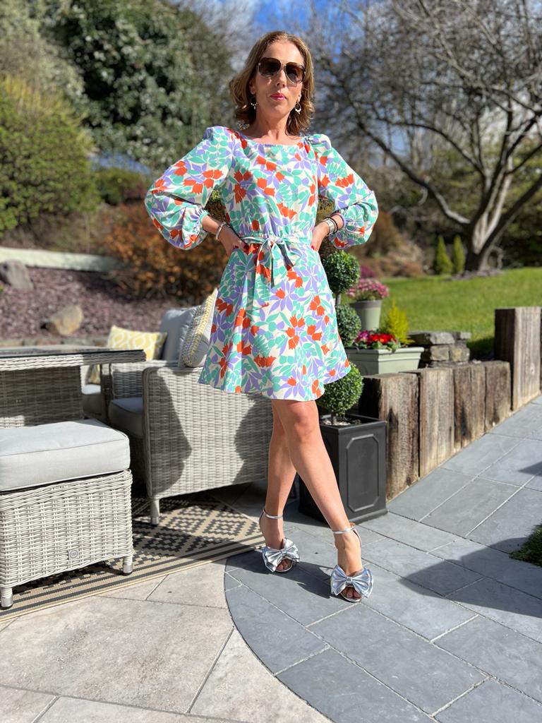 Purple green floral lilly traffic dress