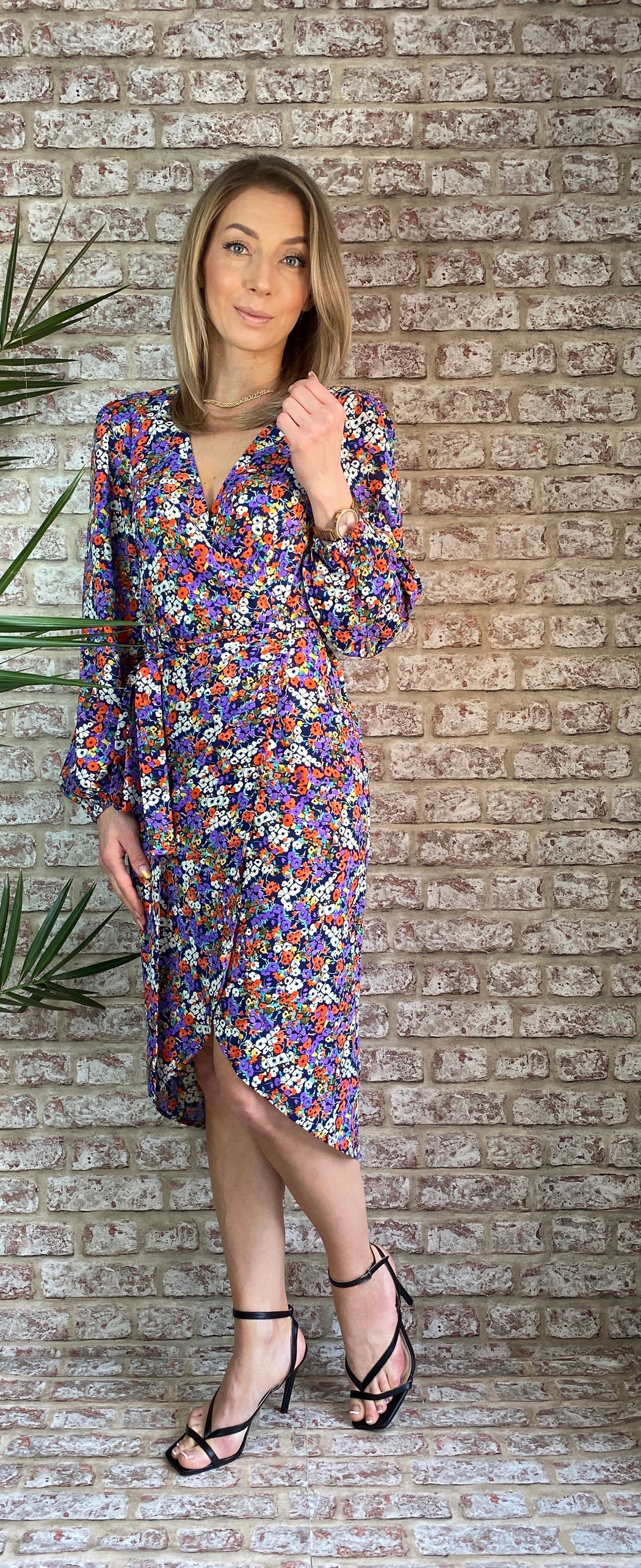 SHRIMP FLORAL DITZY MIDI DRESS traff sale