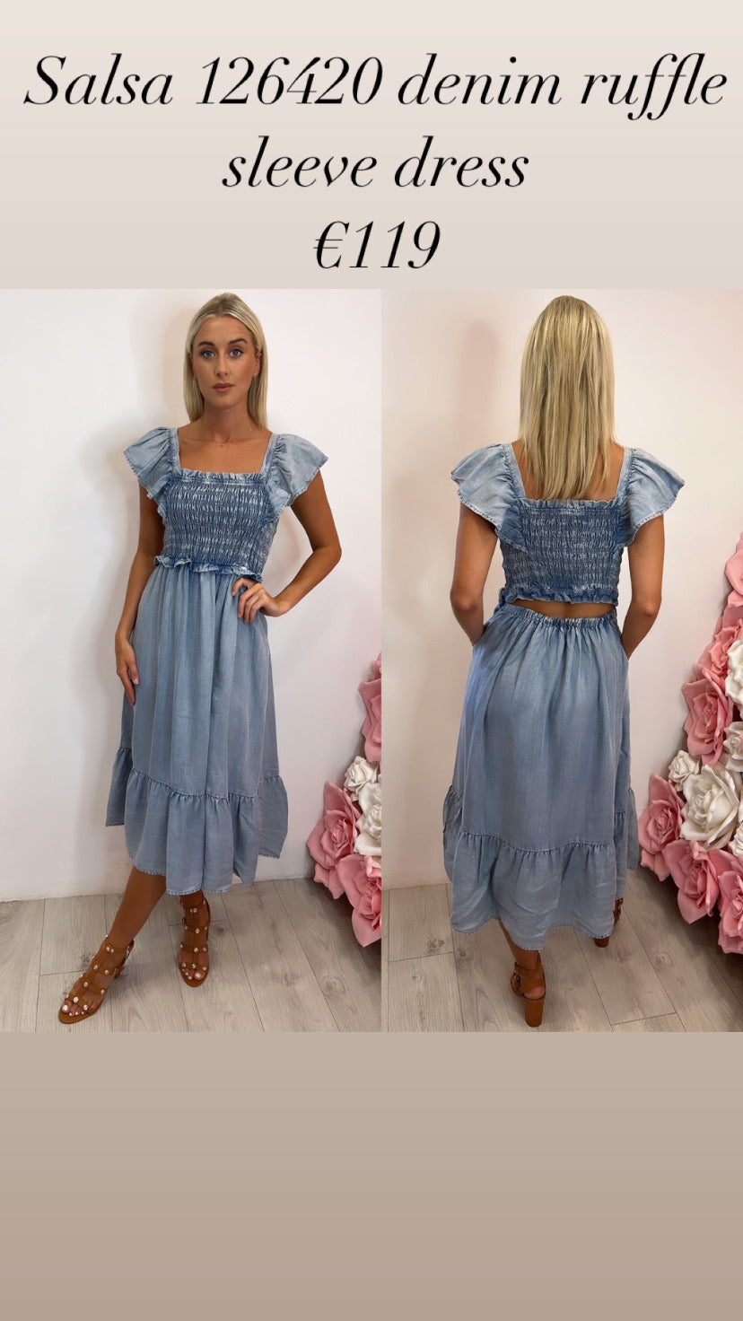 Salsa 126420 denim ruffle sleeve dress sale
