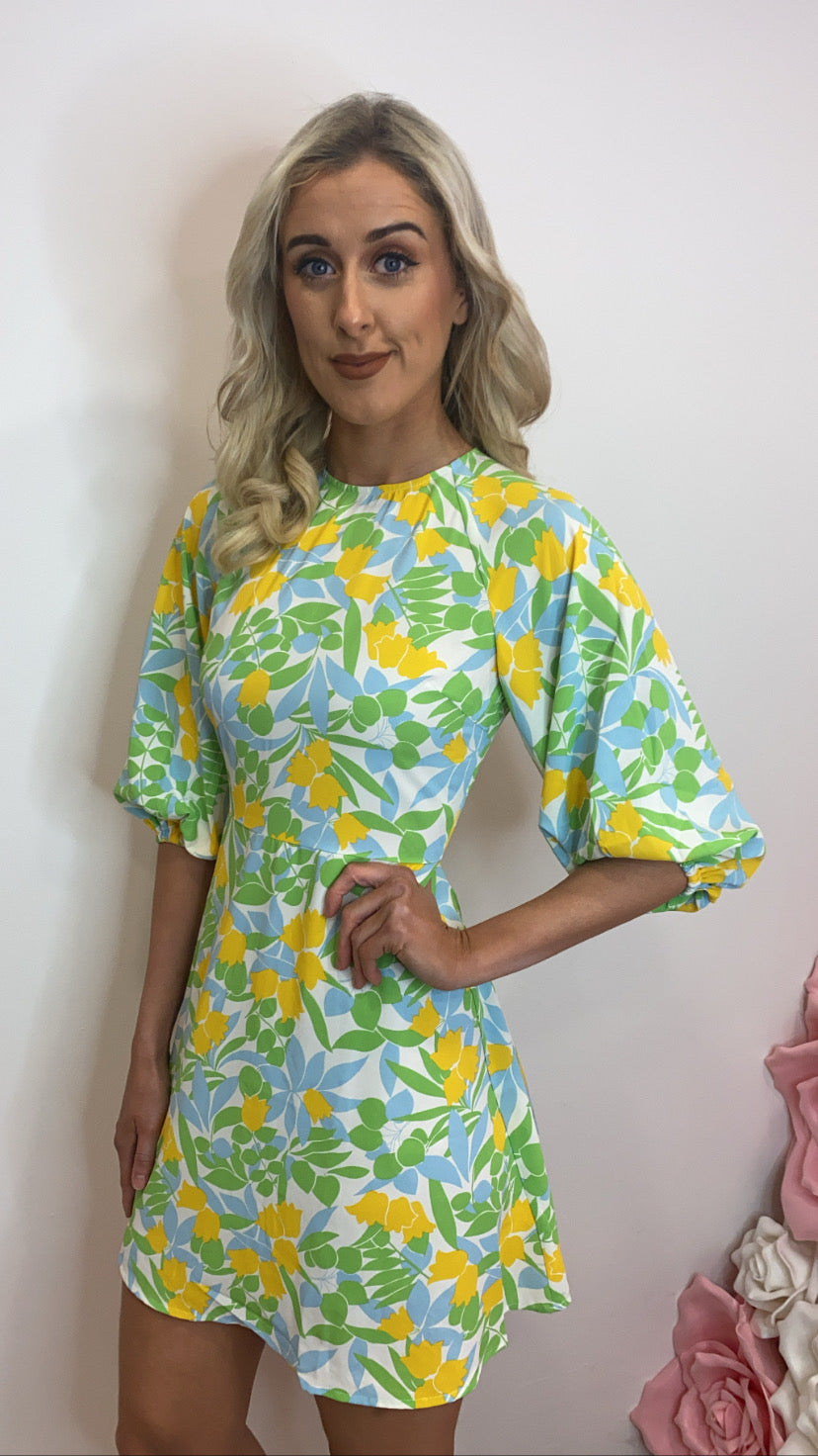 Yellow green Ciara print traffic dress