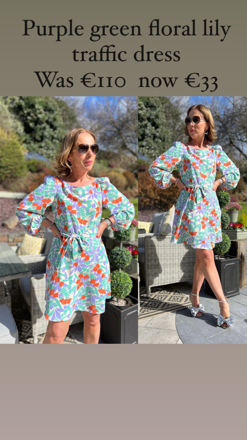 Purple green floral lilly traffic dress