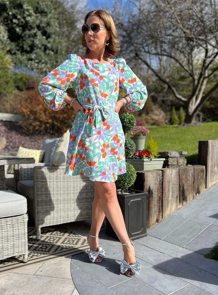 Purple green floral lilly traffic dress