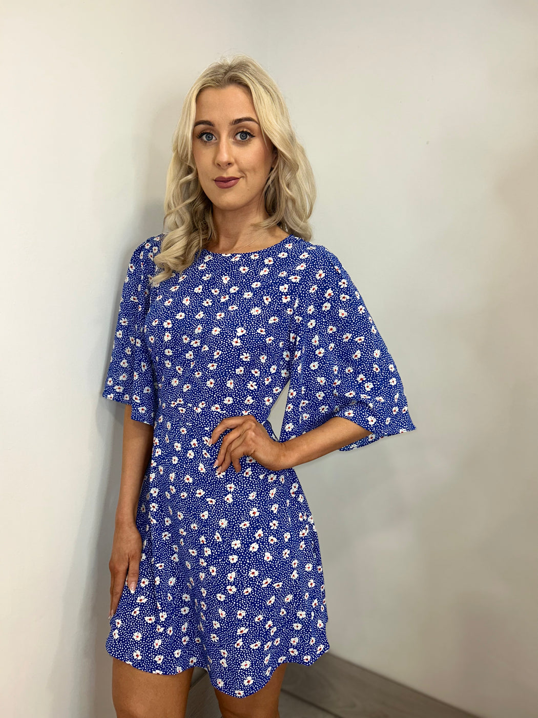 Traffic People Misty blue Ditzy Floral Print Dress