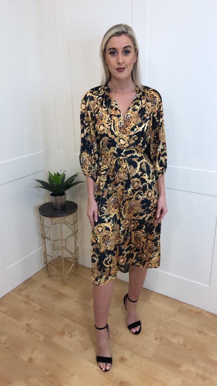 BLACK AND GOLD MIDI DRESS traff sale