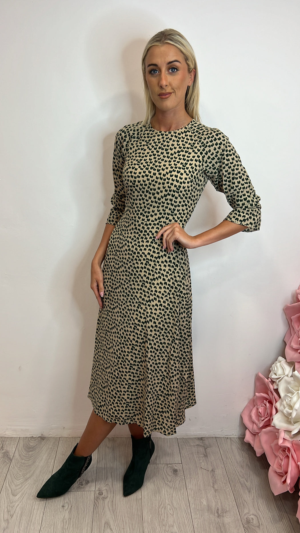Hush green traffic heart print midi