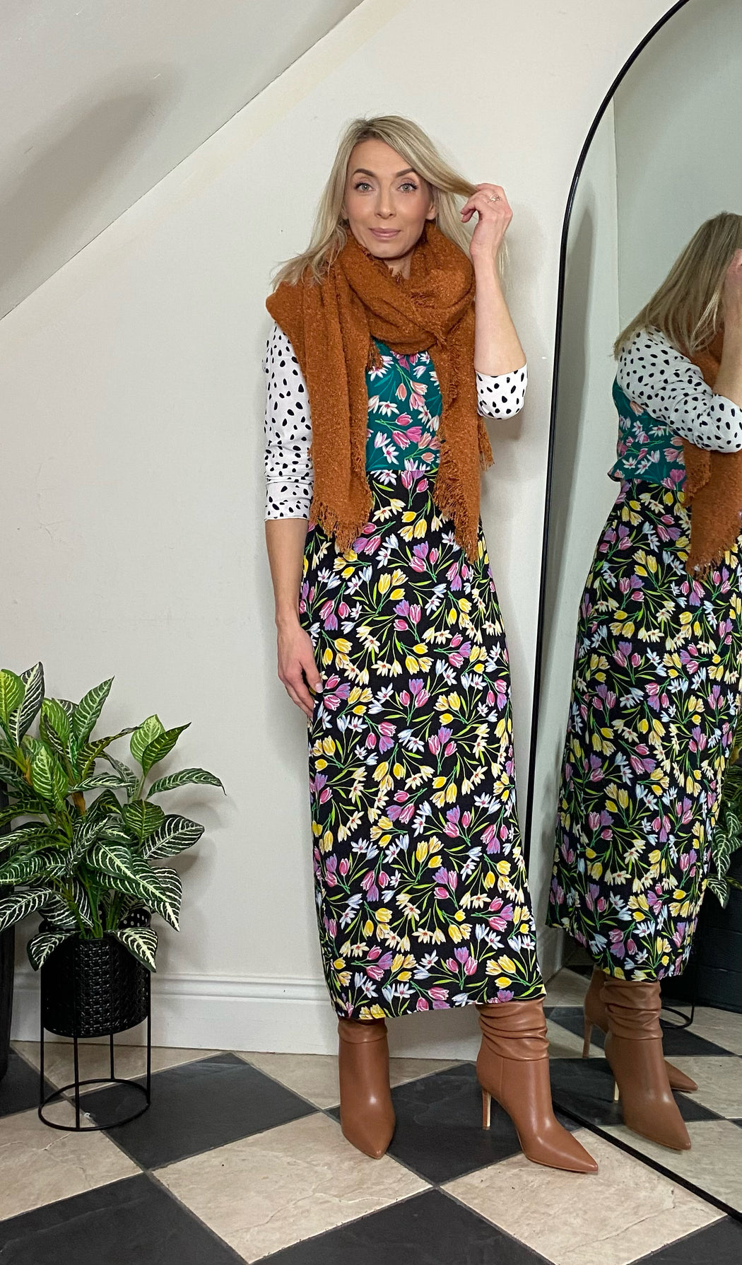 ESTELLA DANCING LEOPARD MIDAXI DRESS IN TULIP AND POLKA DOT MIX