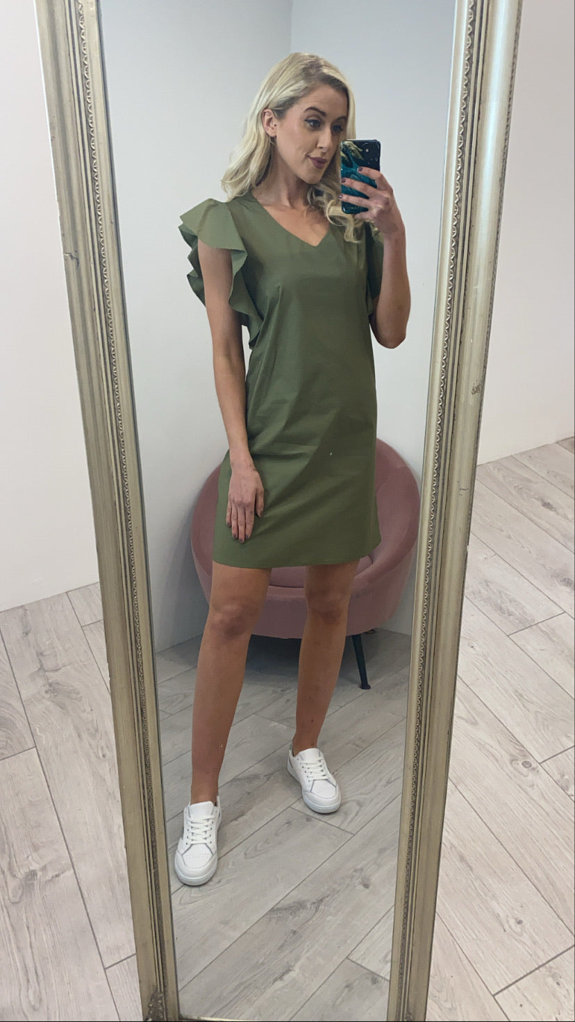 Mel khaki frill sleeve sale shift dress
