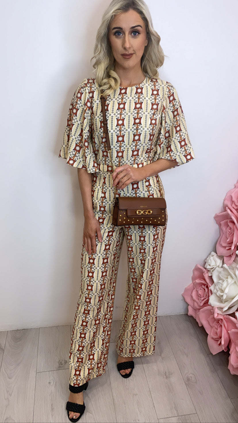 Cleo cream print traffic jumpsuit