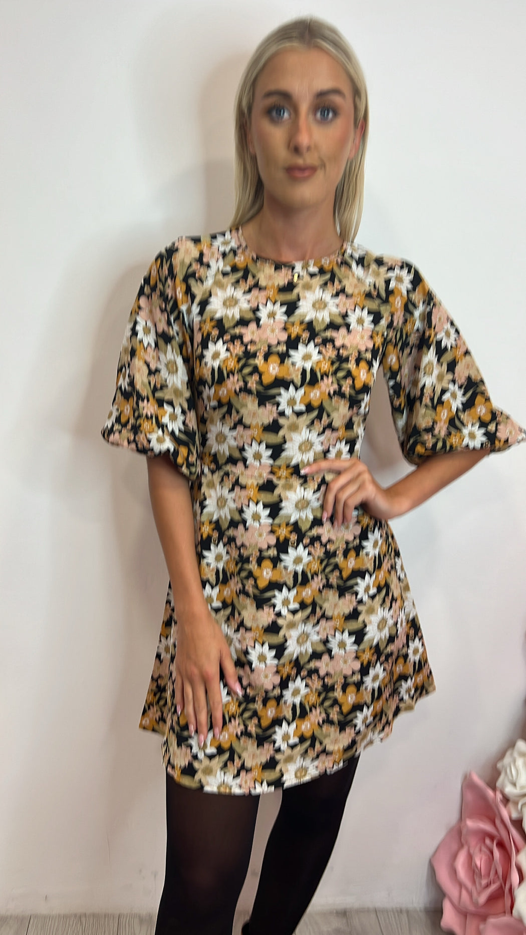 Clara black floral traffic dress