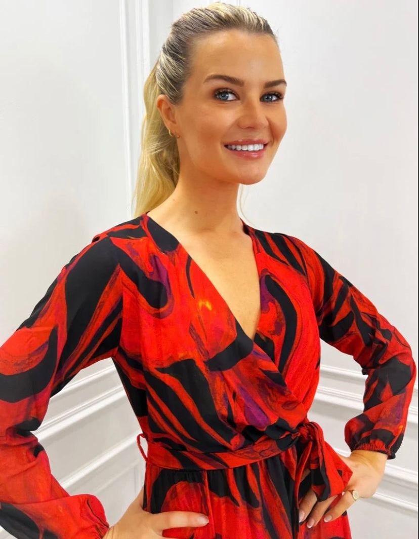Red Boho Midi Dress