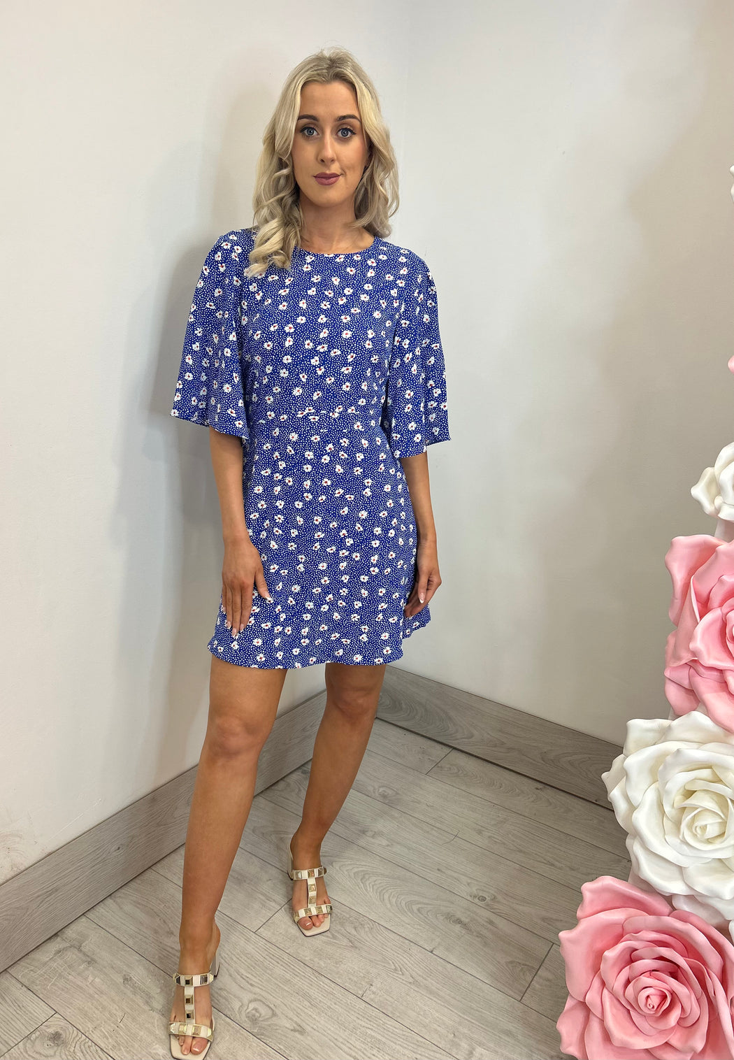 Traffic People Misty blue Ditzy Floral Print Dress