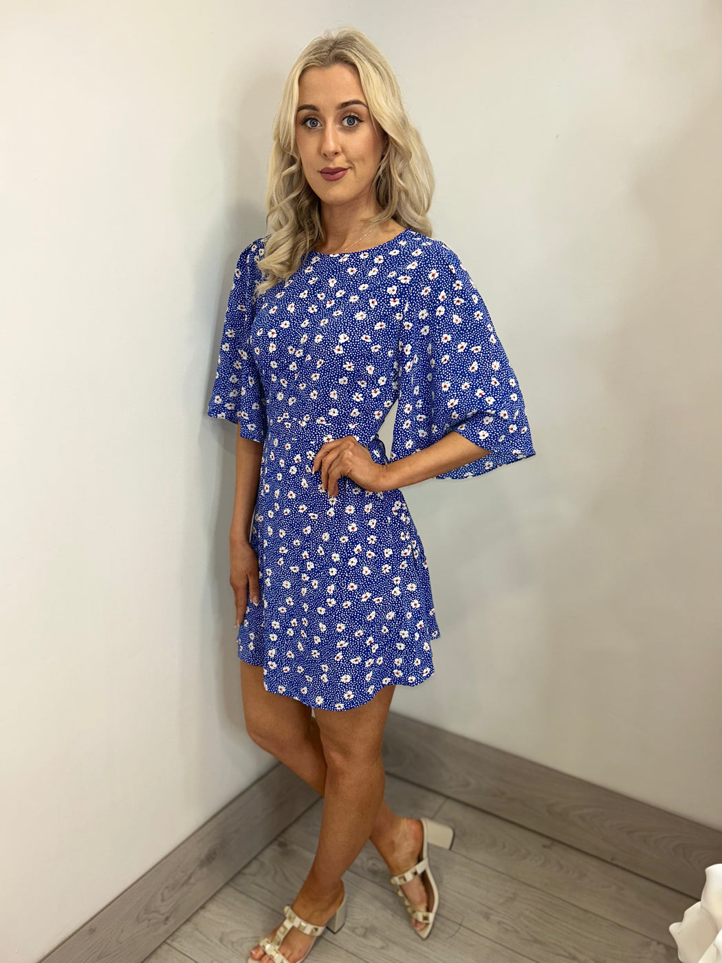 Traffic People Misty blue Ditzy Floral Print Dress