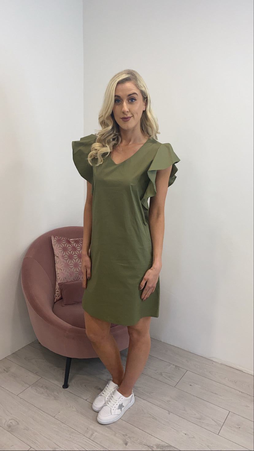 Mel khaki frill sleeve sale shift dress