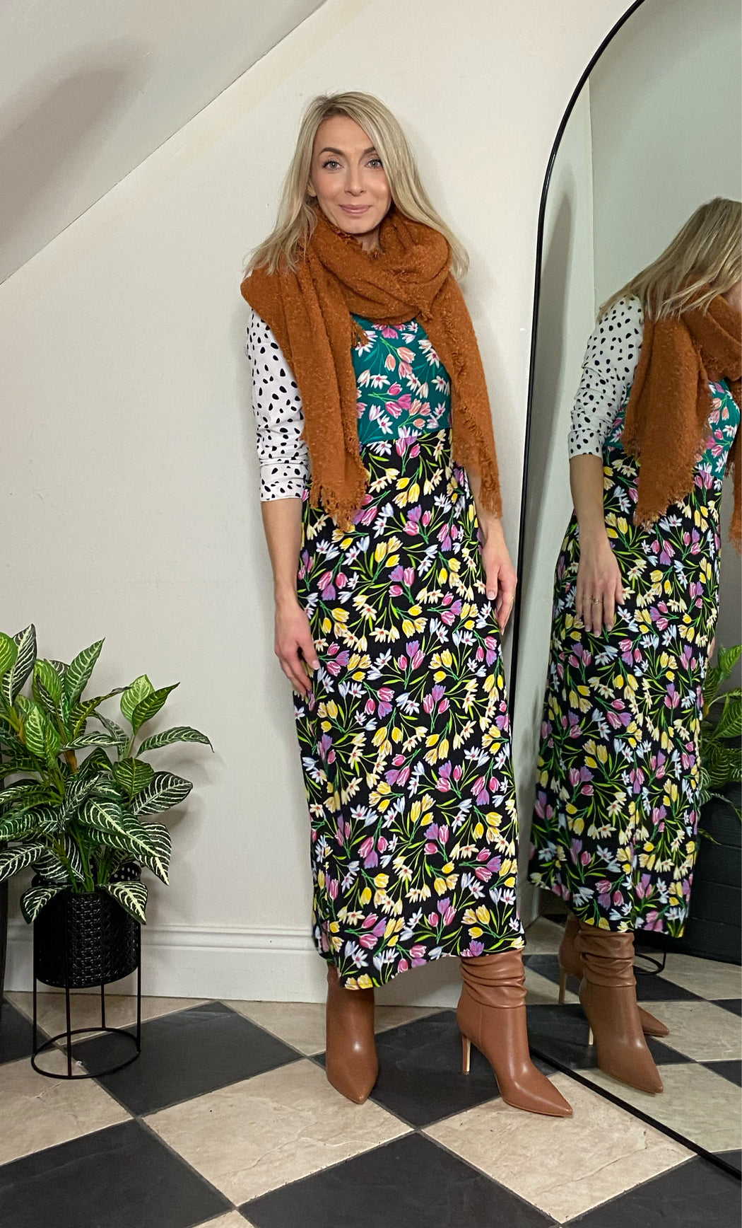 ESTELLA DANCING LEOPARD MIDAXI DRESS IN TULIP AND POLKA DOT MIX