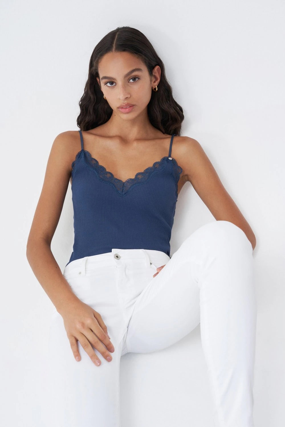 124101 NAVY SALSA LACE TOP WITH ADJUSTABLE STRAP SALE
