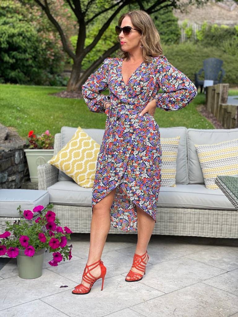 SHRIMP FLORAL DITZY MIDI DRESS traff sale