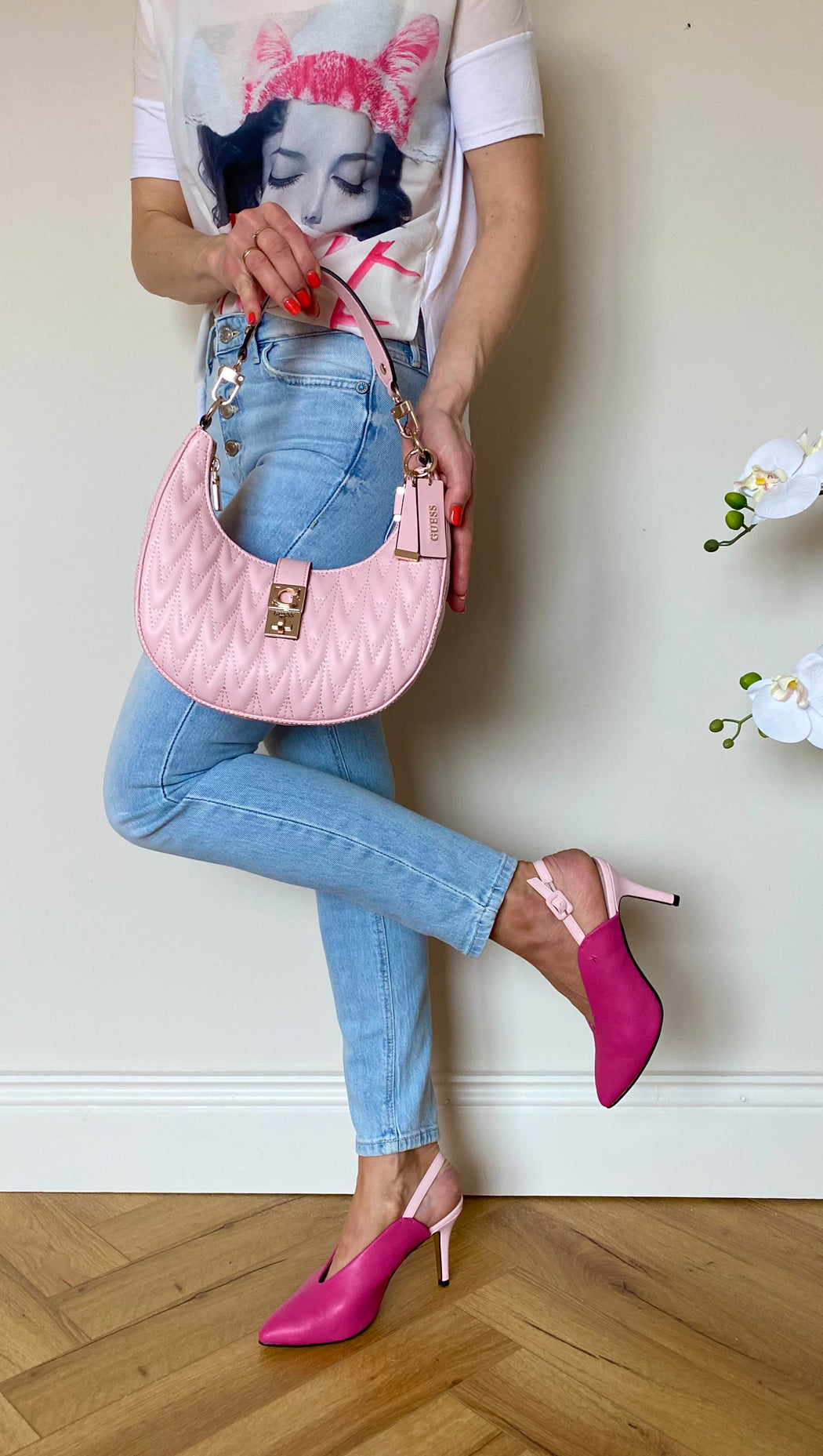 Magenta slide melton heels