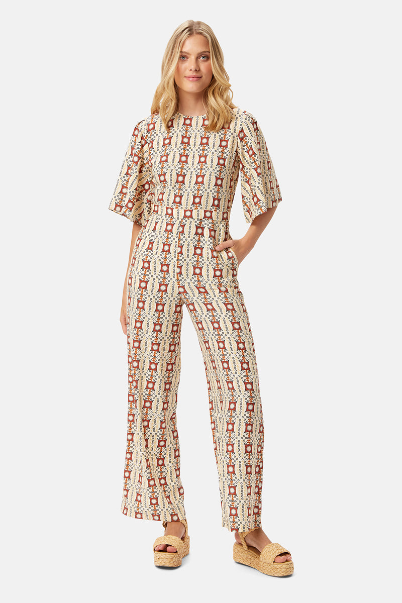 Cleo cream print traffic jumpsuit