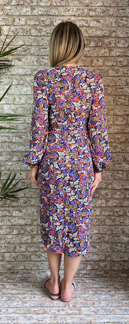 SHRIMP FLORAL DITZY MIDI DRESS traff sale