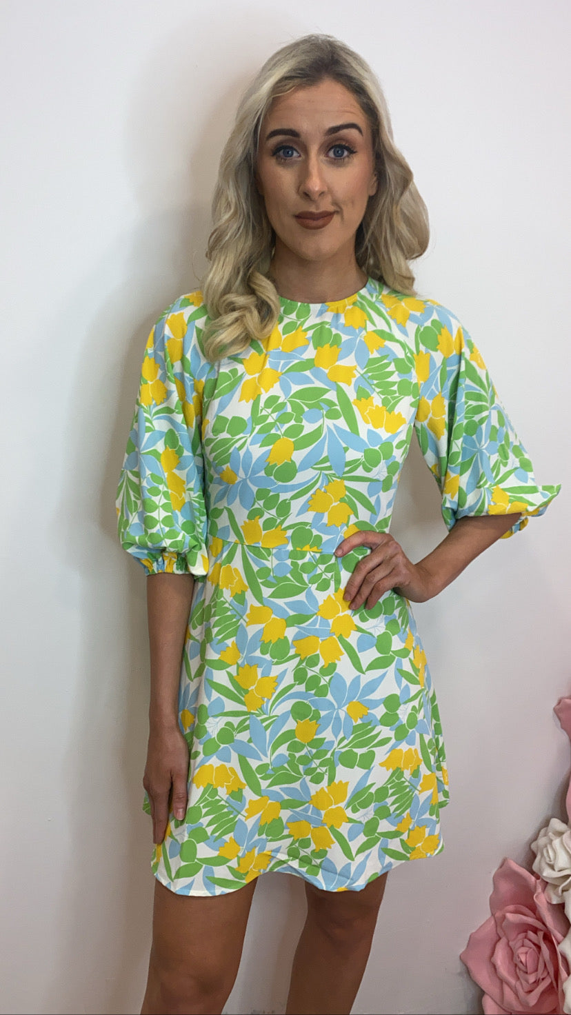 Yellow green Ciara print traffic dress