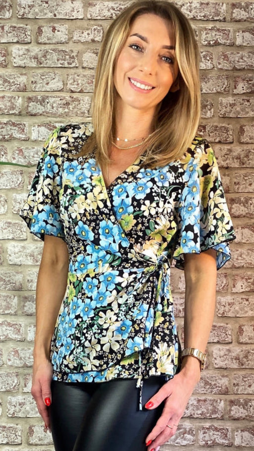 Ophelia blue floral Tie Side Wrap Top GIM sale