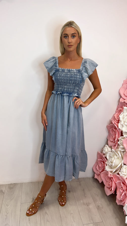 Salsa 126420 denim ruffle sleeve dress sale