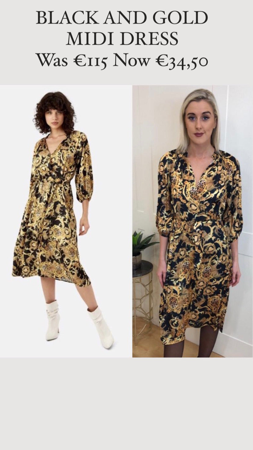 BLACK AND GOLD MIDI DRESS traff sale