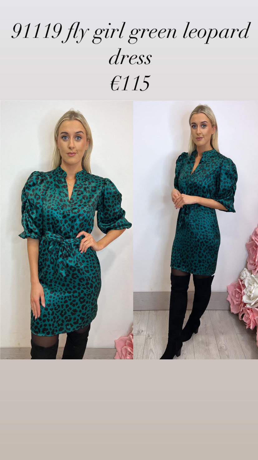 91119 fly girl green leopard dress
