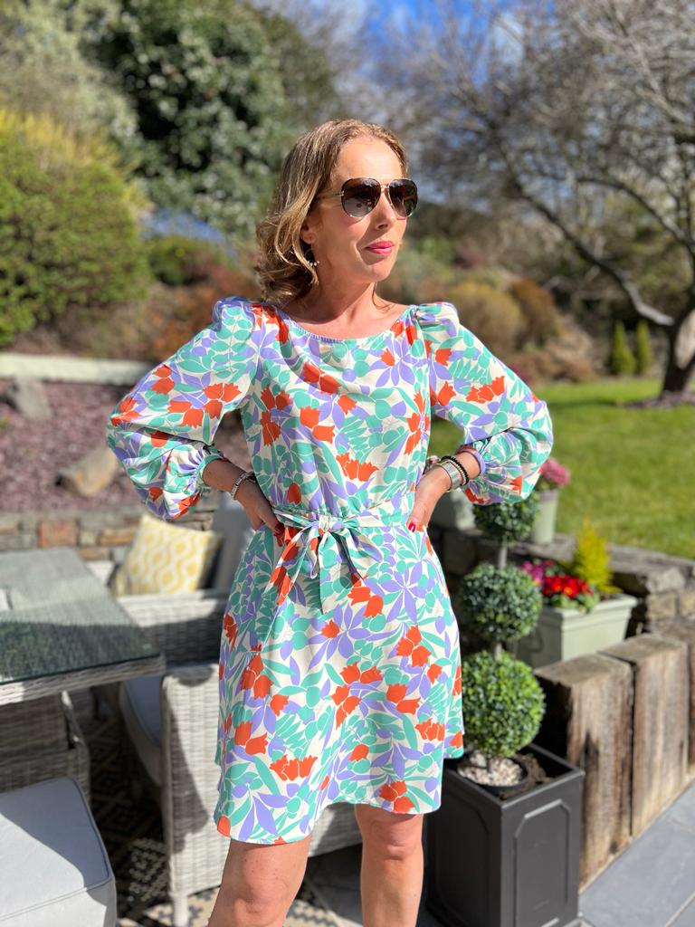 Purple green floral lilly traffic dress