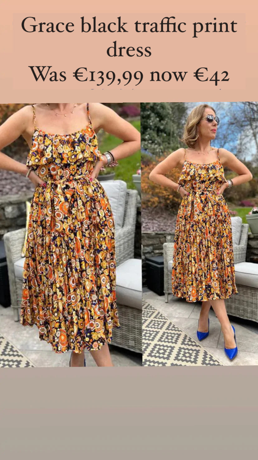 Grace black traffic print dress