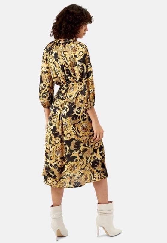 BLACK AND GOLD MIDI DRESS traff sale